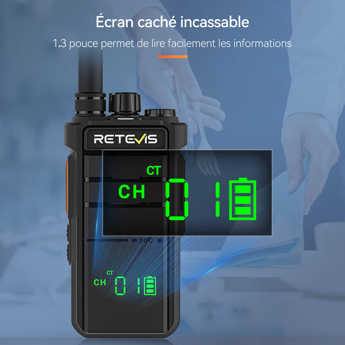 Radio portable UHF 3W Retevis RB626H avec écran caché