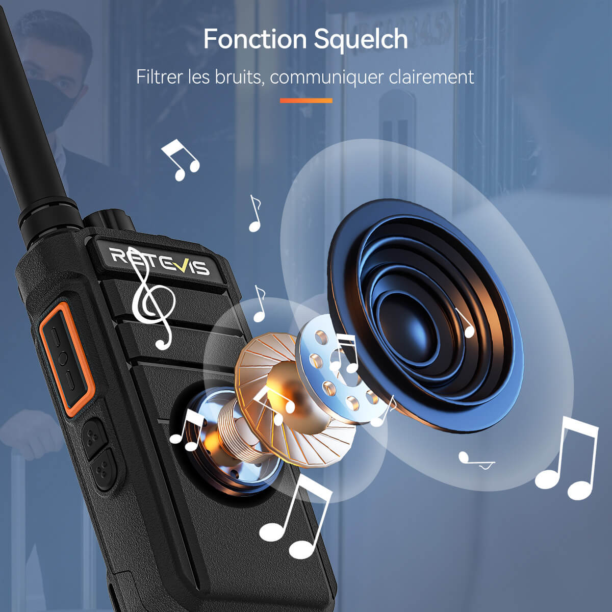 Radio portable UHF 3W Retevis RB626H avec écran caché