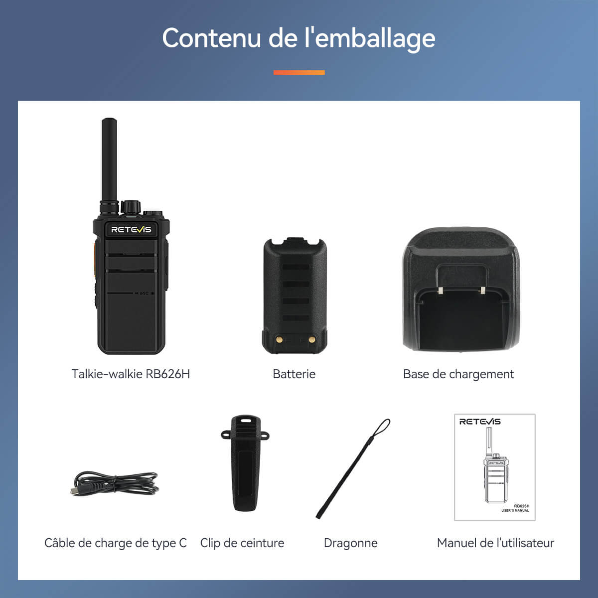 Radio portable UHF 3W Retevis RB626H avec écran caché