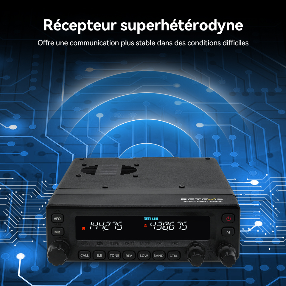 Retevis MA1 HAM Mobile Radio UHF VHF 50W haute puissance avec panneau avant amovible