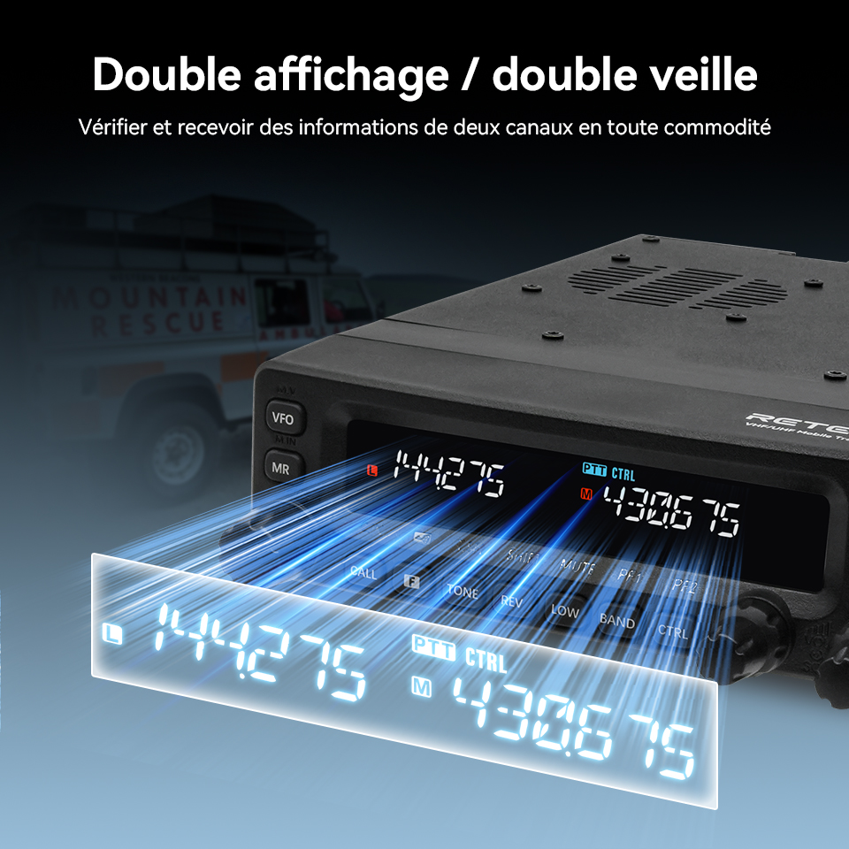 Retevis MA1 HAM Mobile Radio UHF VHF 50W haute puissance avec panneau avant amovible