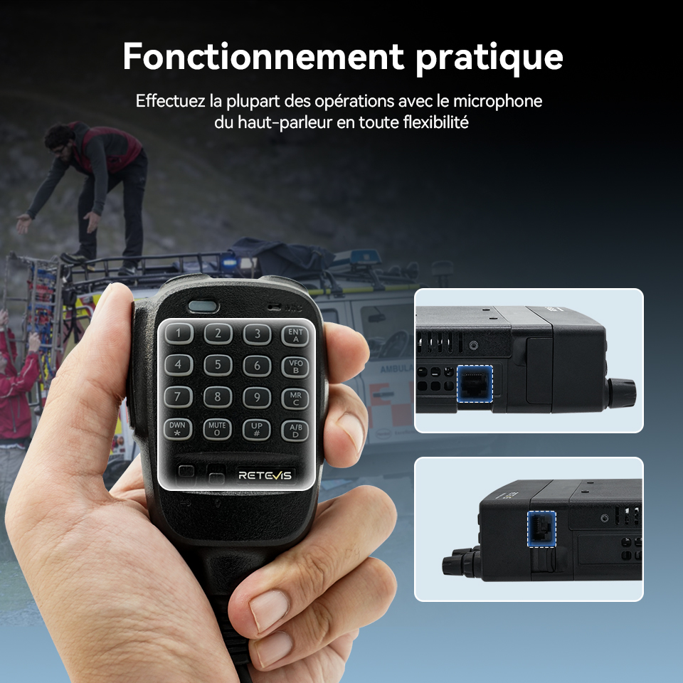 Retevis MA1 HAM Mobile Radio UHF VHF 50W haute puissance avec panneau avant amovible