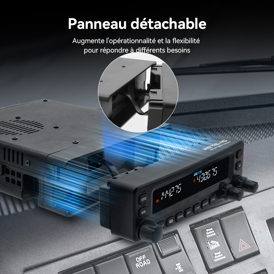 Retevis MA1 HAM Mobile Radio UHF VHF 50W haute puissance avec panneau avant amovible