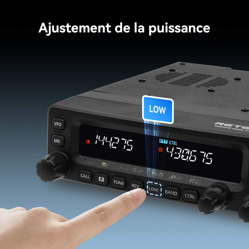 Retevis MA1 HAM Mobile Radio UHF VHF 50W haute puissance avec panneau avant amovible