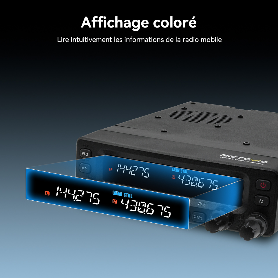 Retevis MA1 HAM Mobile Radio UHF VHF 50W haute puissance avec panneau avant amovible