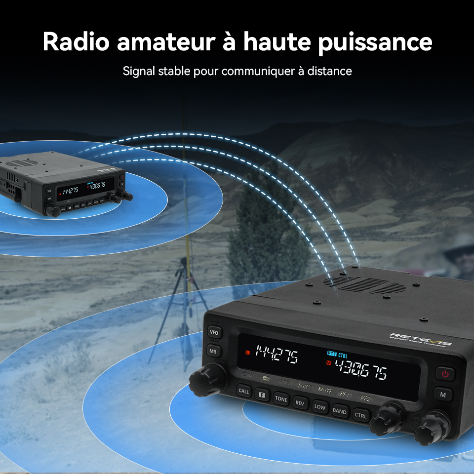 Retevis MA1 HAM Mobile Radio UHF VHF 50W haute puissance avec panneau avant amovible