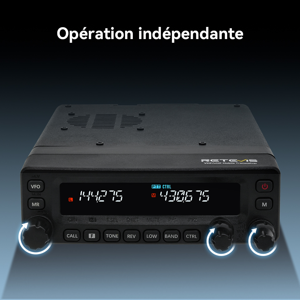 Retevis MA1 HAM Mobile Radio UHF VHF 50W haute puissance avec panneau avant amovible