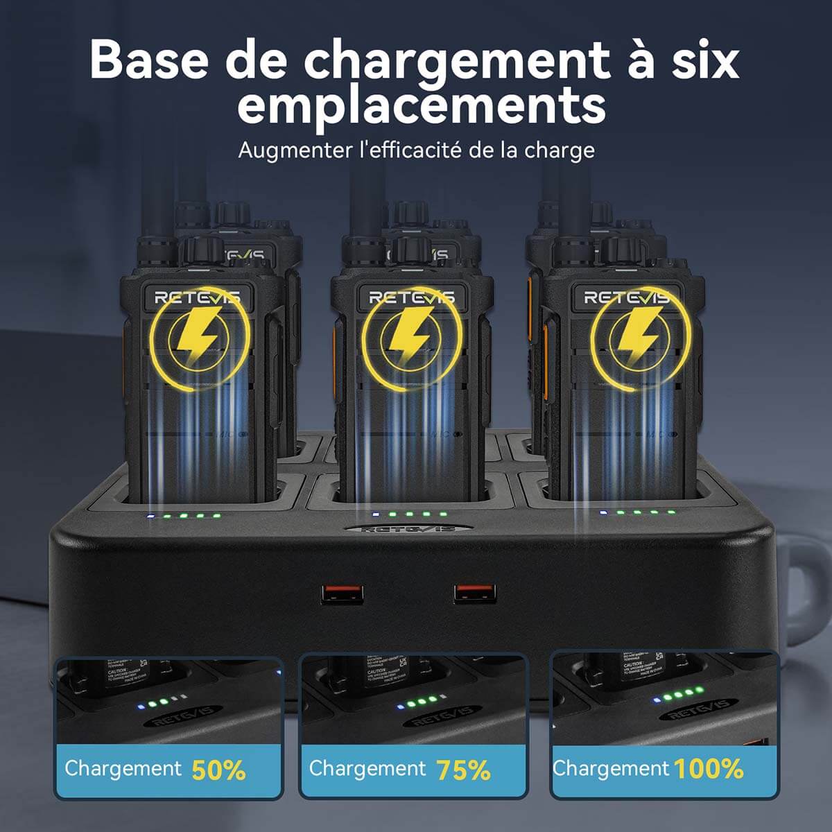 Retevis RB626 Radio UHF 3W 16 Canaux (Pack de 6) + Chargeur Multi-Unités