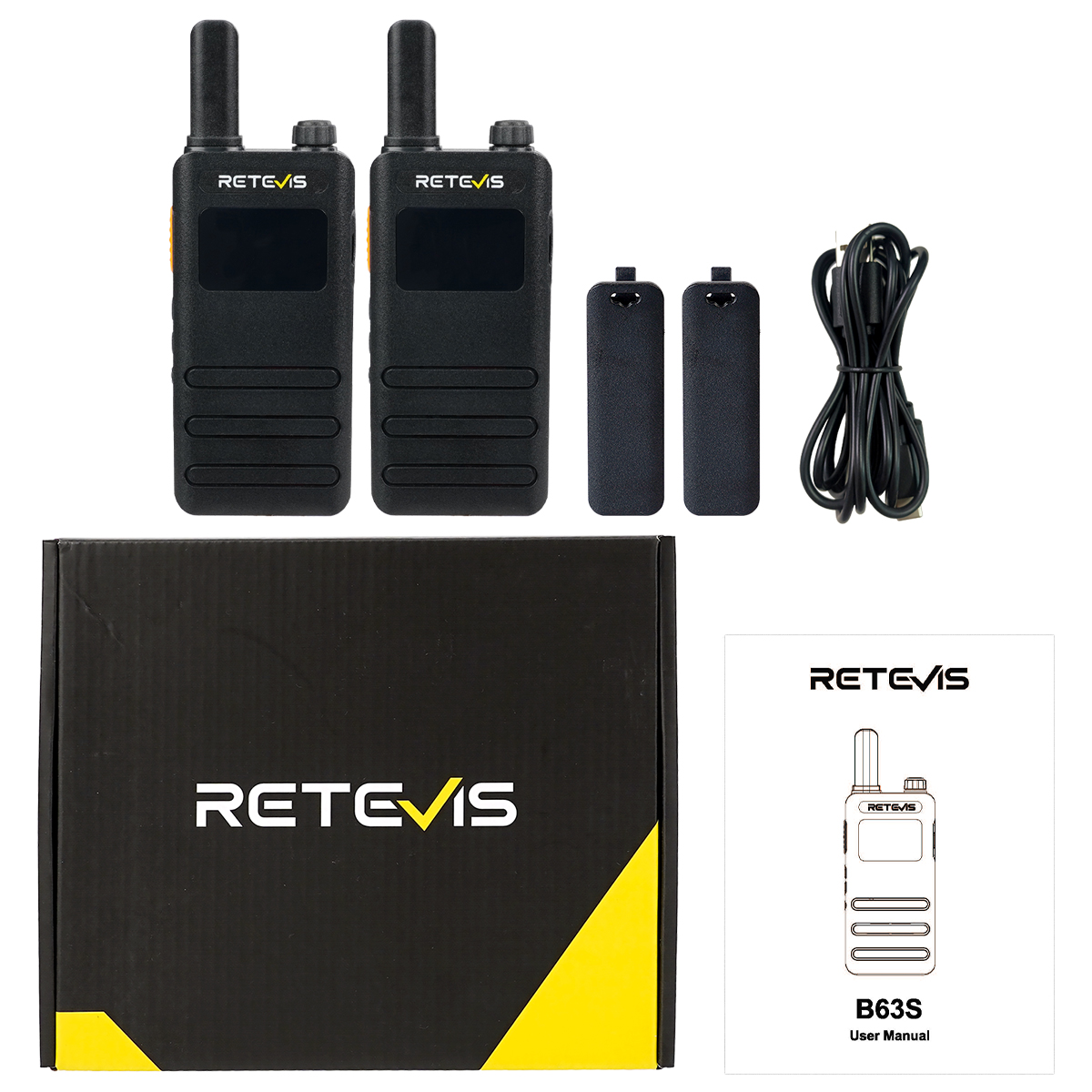 Retevis B63S Talkie-walkie rechargeable ultra-mince PMR446 avec écran LCD