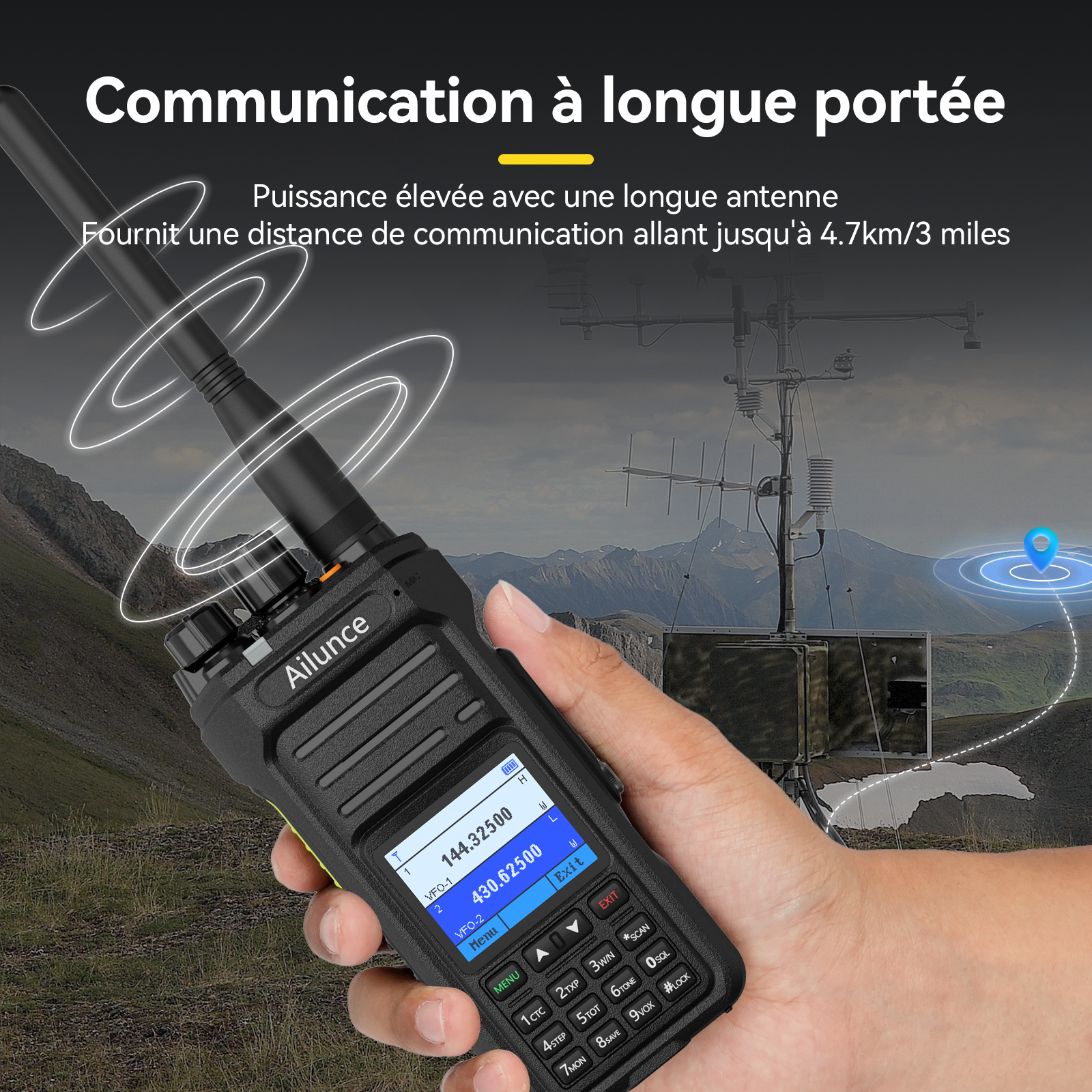 Retevis Ailunce HA1UV Radio bidirectionnelle double bande longue portée étanche IP67