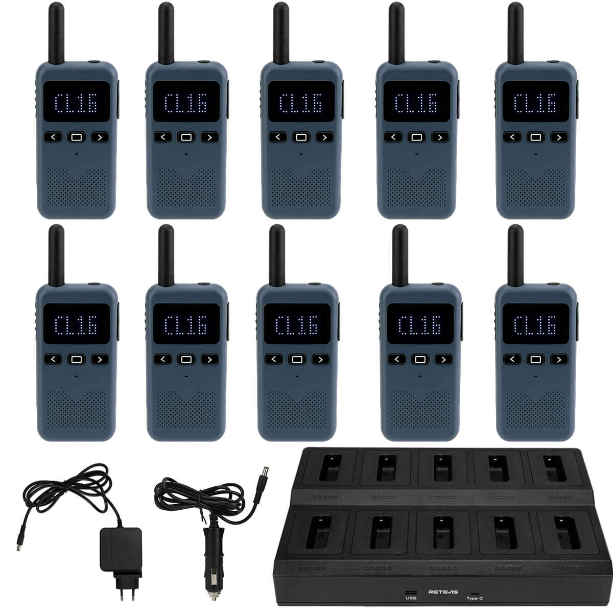 Retevis RB619 Radio Bidirectionnelle Légère PMR446 (10 pièces) avec Chargeur 10 Voies