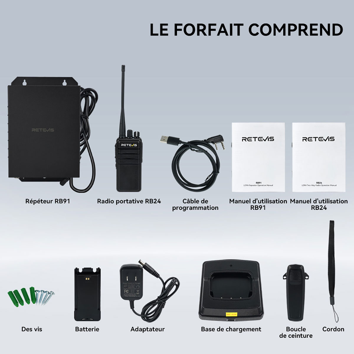 Retevis RB91 Répéteur Radio Numérique Portable à Fréquence Directe avec 2 Radios Portatives UHF RB24